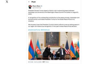 Trampın Nobel Sülh Mükafatı ilə qiymətləndiriləcəyinə ümid edirik – PREZİDENT